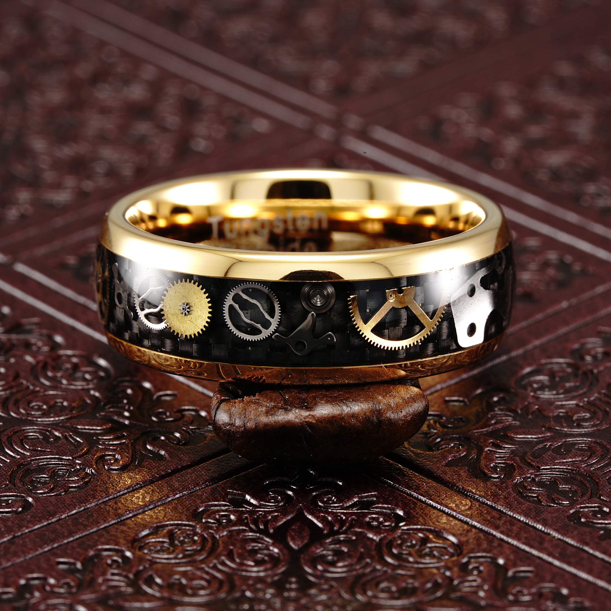 Steampunk Gear Tungsten Rings for Men - Size 6-16 Wedding Band, Promise & Engagement Ring - Durable 100S Jewelry for Everyday Wear & Special Occasions