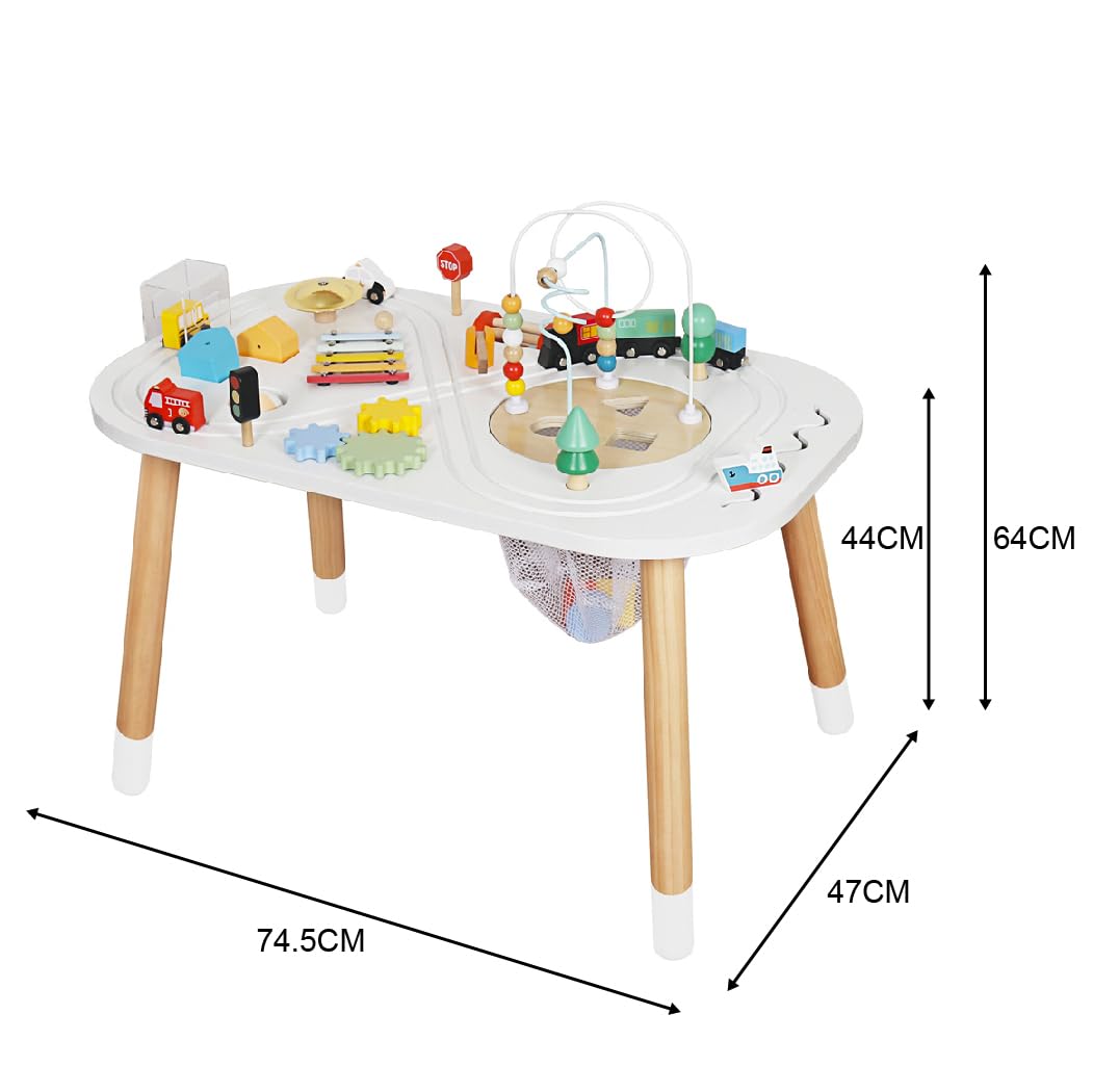 **Montessori Wooden Activity Cube for Toddlers - Baby Learning Toy with Bead Maze, Gears, Blocks & Mini Car - Educational Play Table for 1 Year Old Boys & Girls - Perfect for Home, Preschool & Daycare Playtime**