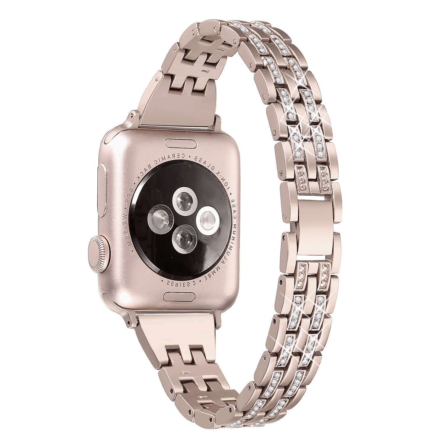 BestMin Bling Replacement Band Compatible with Apple Watch 38mm 40mm 42mm 44mm - Sparkling Women's Wrist Strap for Apple Watch SE, Series 6/5/4/3/2/1 - Champagne Gold - Perfect for Workouts, Parties & Everyday Wear