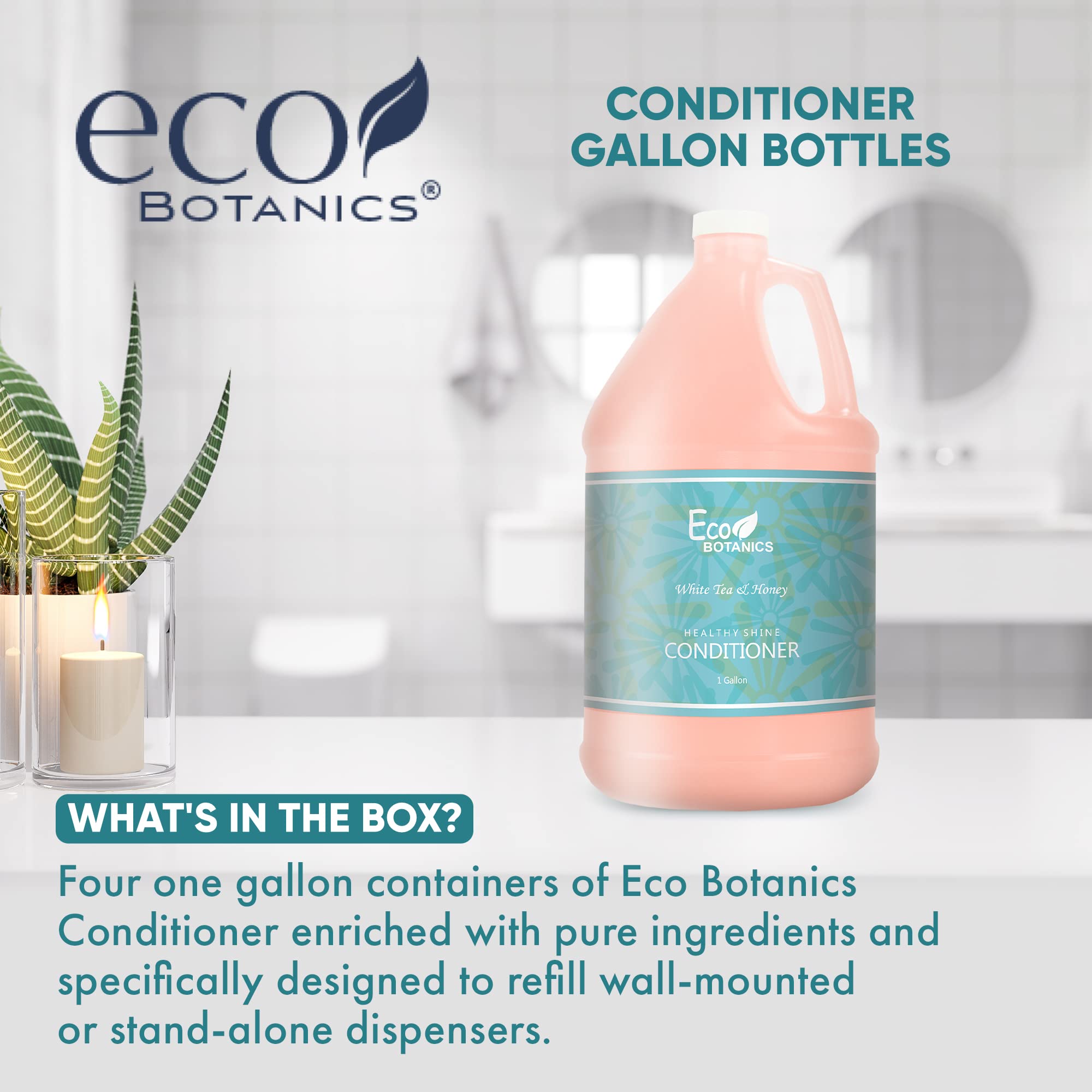 Terra Pure Eco Botanics Natural Conditioner with Raw Honey & White Tea - 1 Gallon Bulk Refill for Soap Dispensers | Set of 4 | Ideal for Airbnb, Vacation Rentals, Home Bathroom & Salon Use | Sulfate-Free, Vegan Hair Care Solution