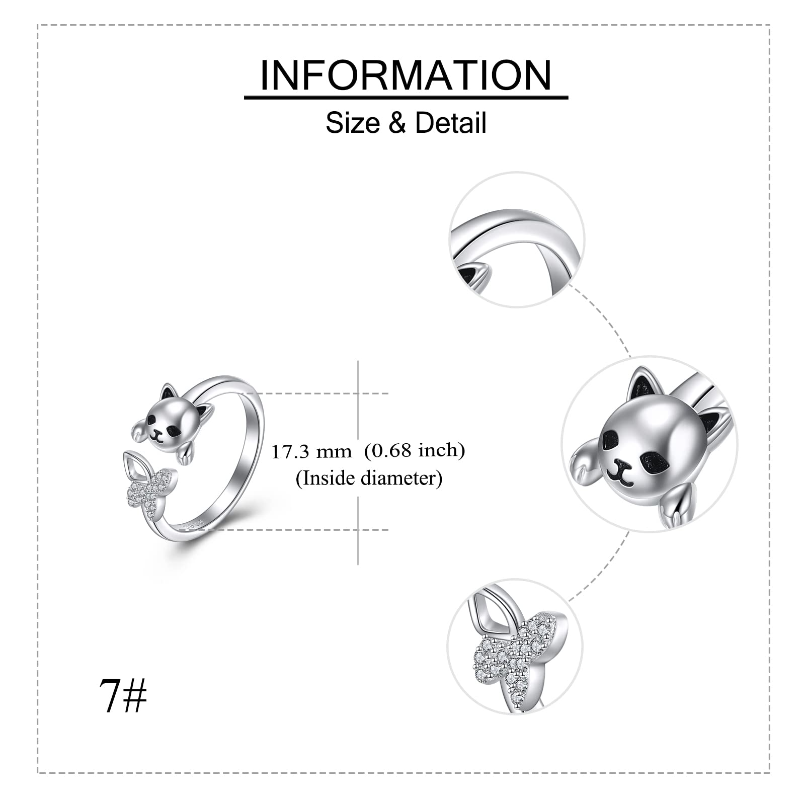 YAFEINI Sterling Silver Cat & Butterfly Open Ring - Elegant Jewelry Gift for Women Cat Lovers | Perfect for Birthday, Anniversary & Everyday Wear