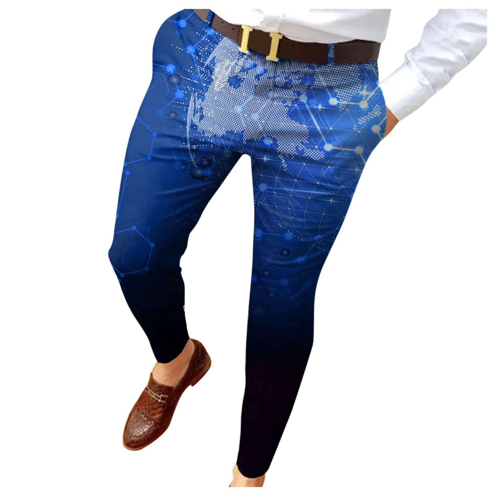 Men's Slim Fit Stretch Casual Dress Pants - Plaid Print Business Trousers for Office & Formal Wear | Skinny Pencil Pants for Work & Night Out
