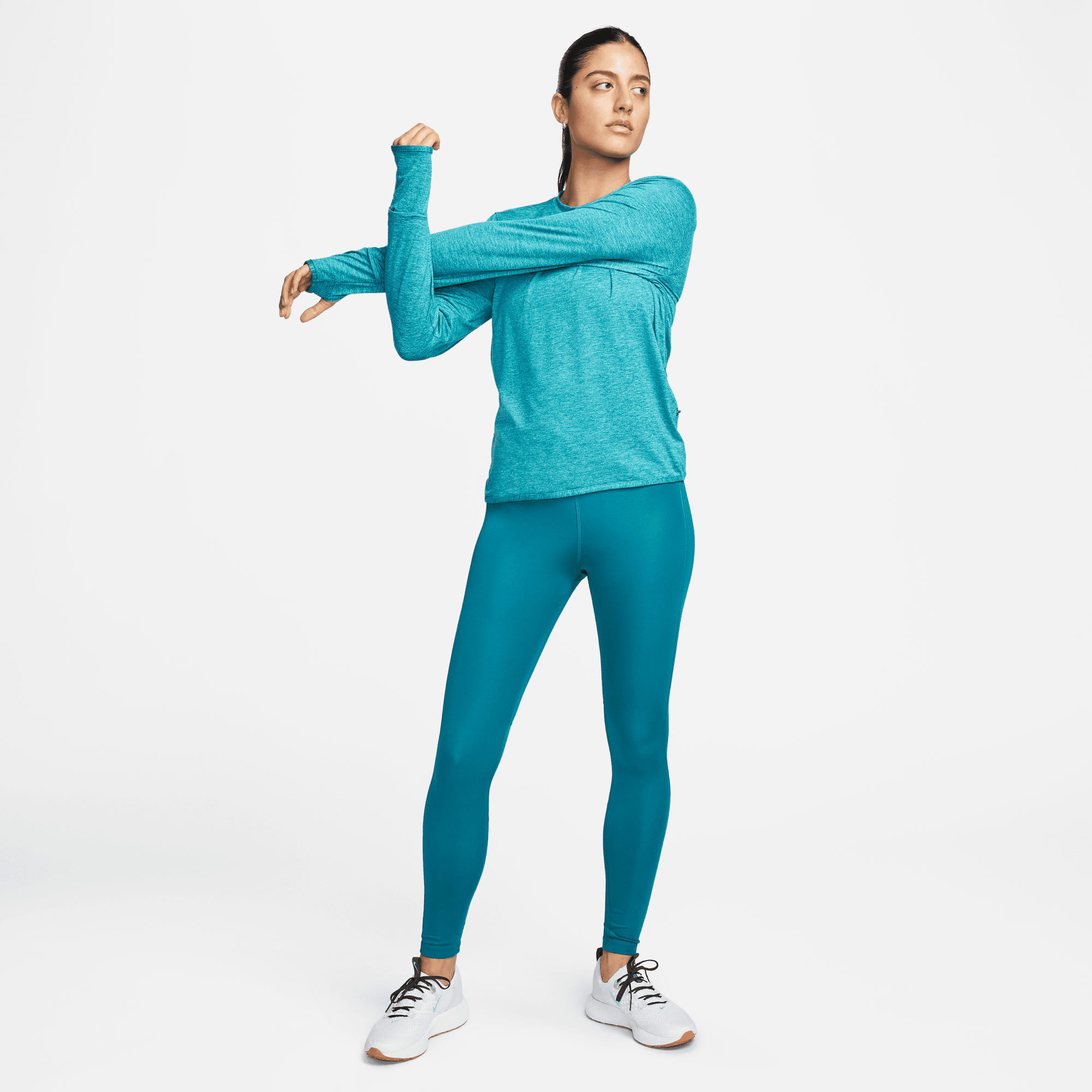 Nike Women's DRI-FIT Swift Element UV Protection Running Shirt - Breathable, Moisture-Wicking Workout Top (Geode Teal/Clear Jade II/Reflective Silver) | Perfect for Jogging, Gym Training & Outdoor Sports