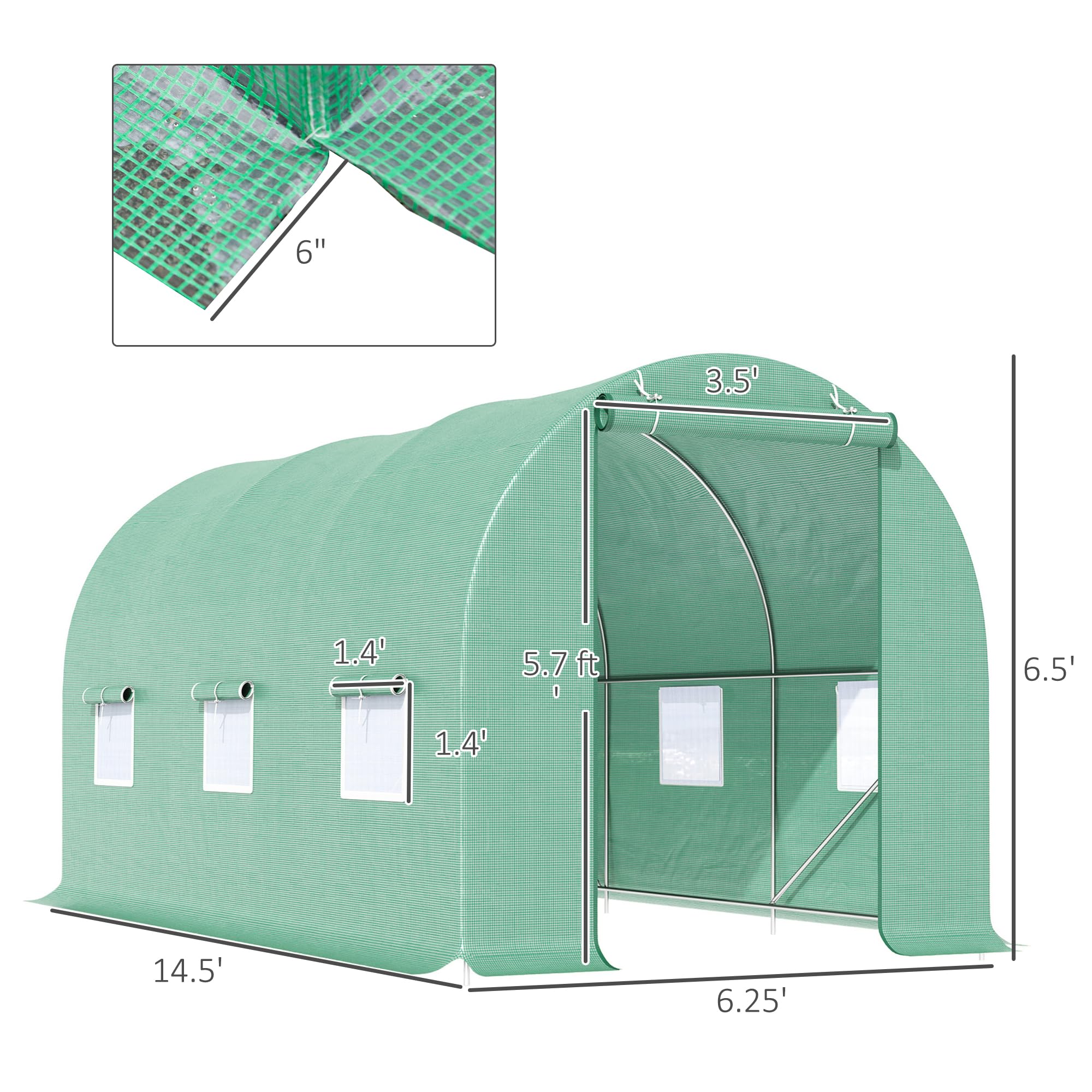 Outsunny 15' x 6' x 7' Walk-in Tunnel Greenhouse with Roll-Up Door & Windows, PE Cover Plant Growing House - Ideal for Backyard Gardening, Patio Plant Protection & Year-Round Vegetable Cultivation