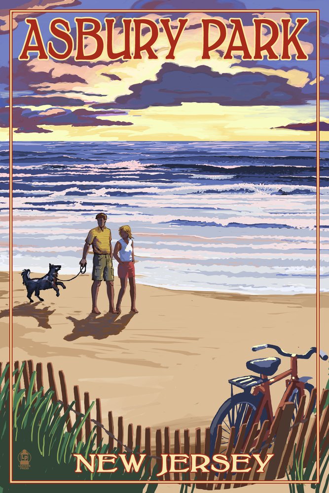 Signed Asbury Park New Jersey Beach Sunset Art Print - 24x36 Wall Decor Poster for Living Room, Bedroom & Office