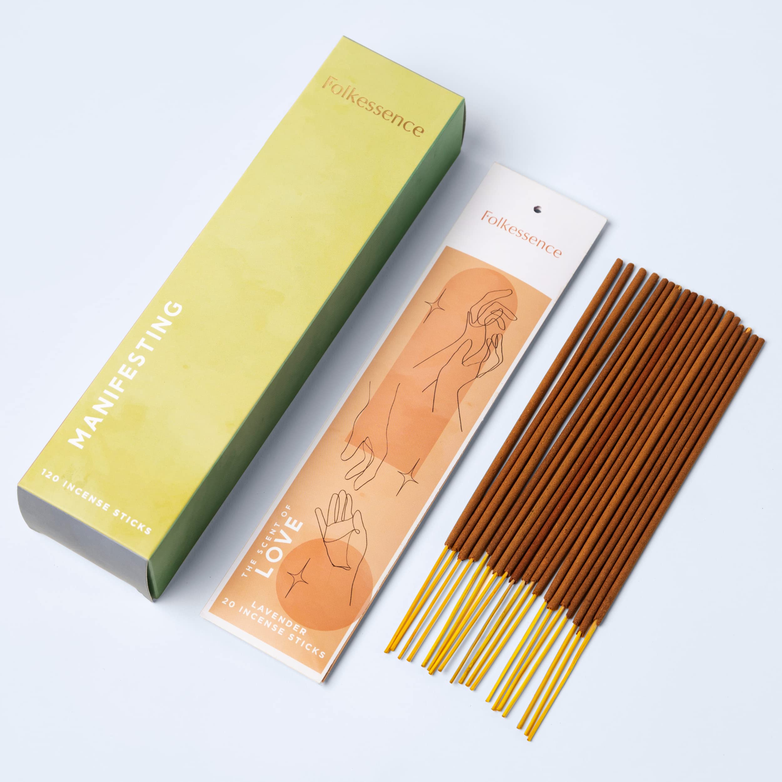 Folkulture Incense Sticks Set - 6 Scents (120 Sticks) for Meditation & Relaxation - Frankincense, Coffee, Aqua Breeze, Mint Basil, Lavender, Green Tea - Perfect for Home, Yoga, Spa & Valentine's Day Gifts for Her