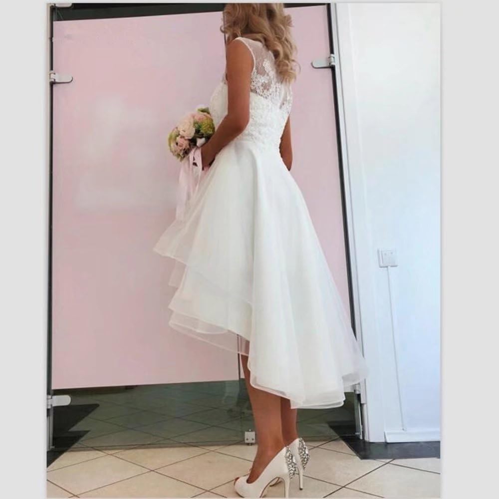 Elegant Short Beach Wedding Dress for Bride - High Low Lace Appliques Bridal Gown | Perfect for Destination Weddings & Beach Ceremonies