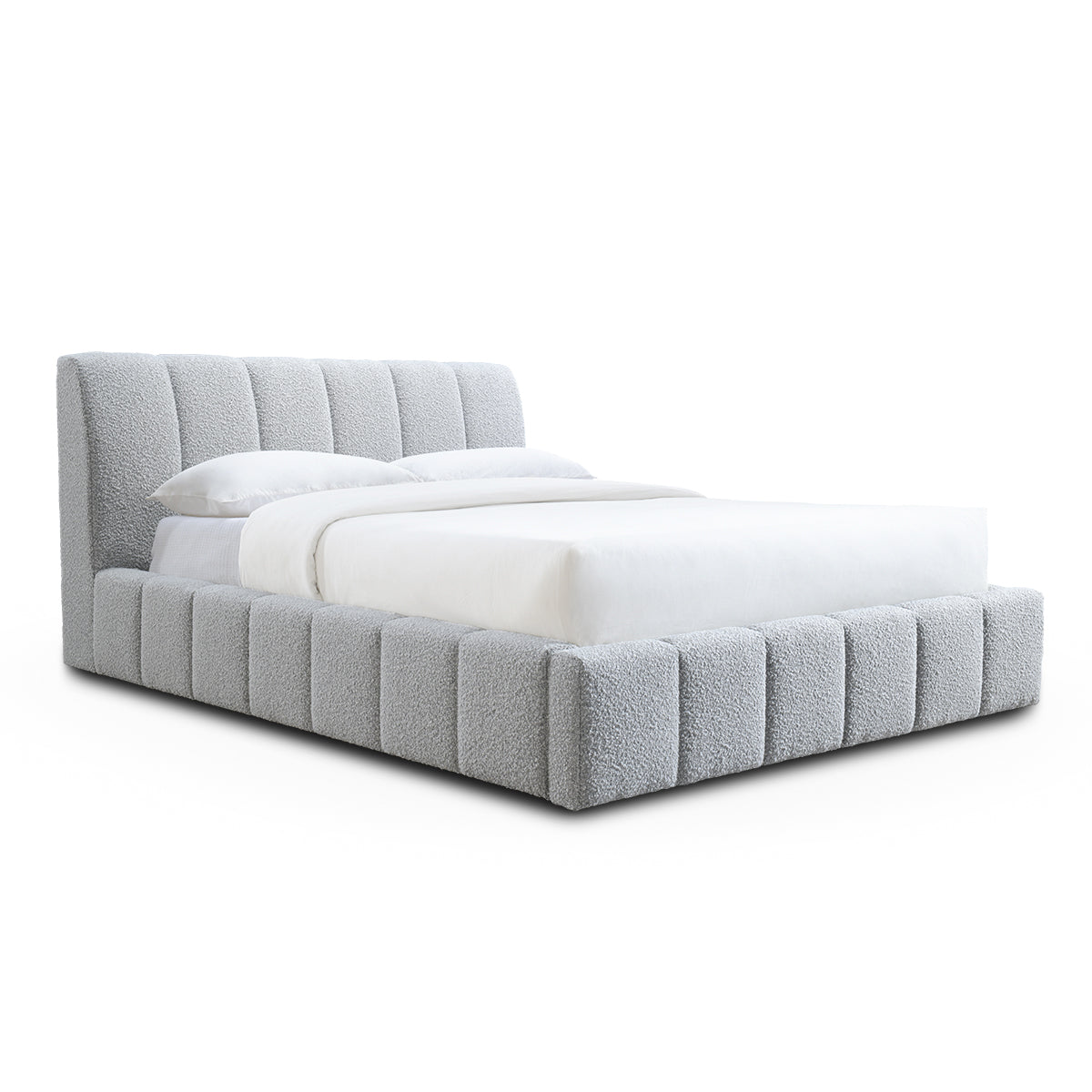 Allocco Boucle Queen Bed - Soft & Luxurious Upholstered Bed Frame for Bedroom - Perfect for Modern, Cozy, and Elegant Home Decor