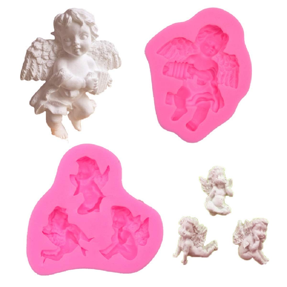 2 Pack Mini Angel Baby Fondant Molds - Silicone Cherub Cake Decorating Tools for Polymer Clay, Cupcake Toppers - Perfect for Baby Showers, Birthdays, Baptisms, Weddings & Party Favors