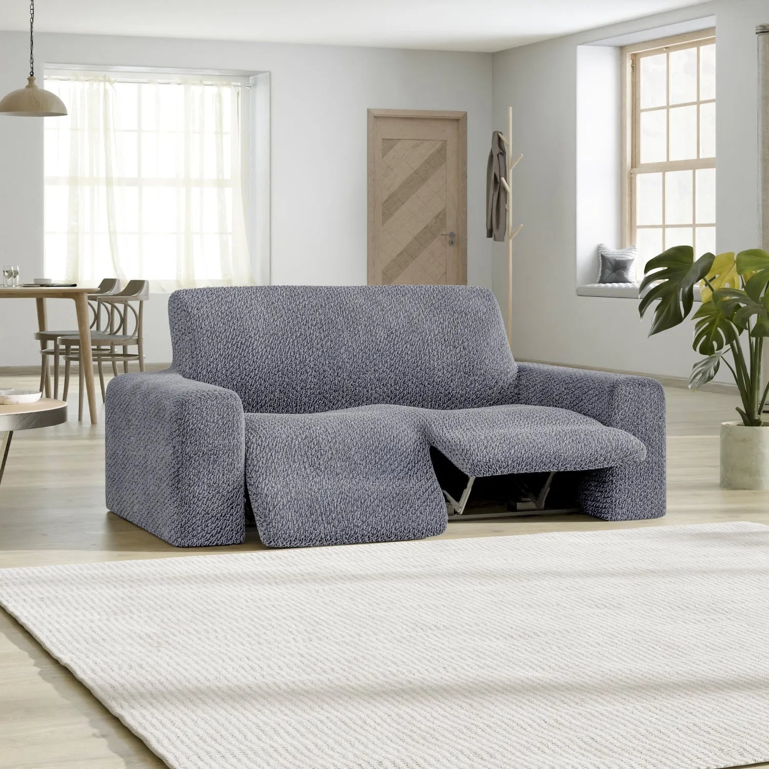 2 Seater Recliner Slipcover - Soft Velvet Stretch Sofa Cover with Elastic Hem, Perfect for Living Room Furniture Protection and Style Upgrade