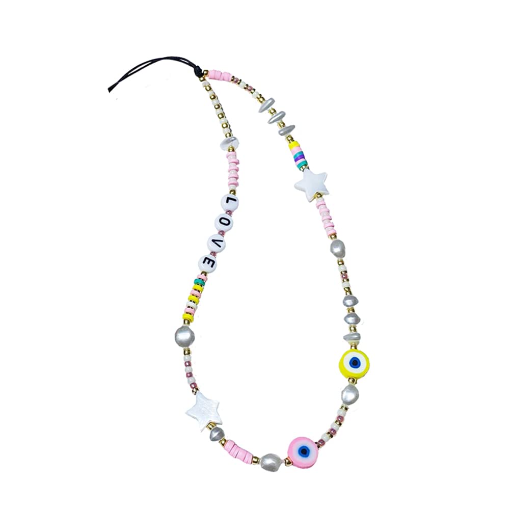 Kawaii Beaded Phone Charm with Pearls & Butterfly - Anti-Lost Acrylic Beaded Phone Lanyard, Boho Wrist Strap for iPhone Samsung - Perfect for Girls Teens, School, Work & Travel Accessories