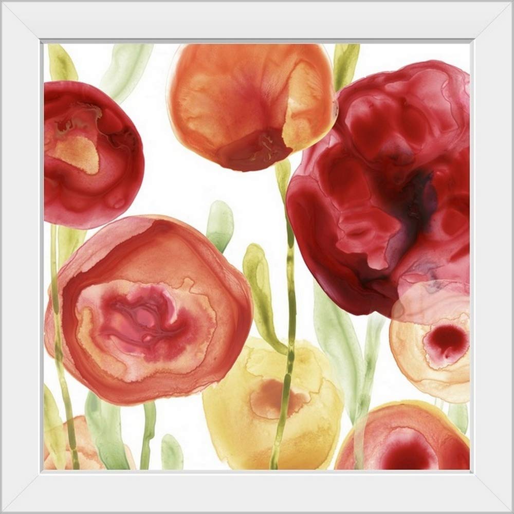 CANVAS ON DEMAND Poppy Patch IV White Framed Wall Art Print - Vibrant Floral Canvas Painting for Living Room, Bedroom & Office Decor
