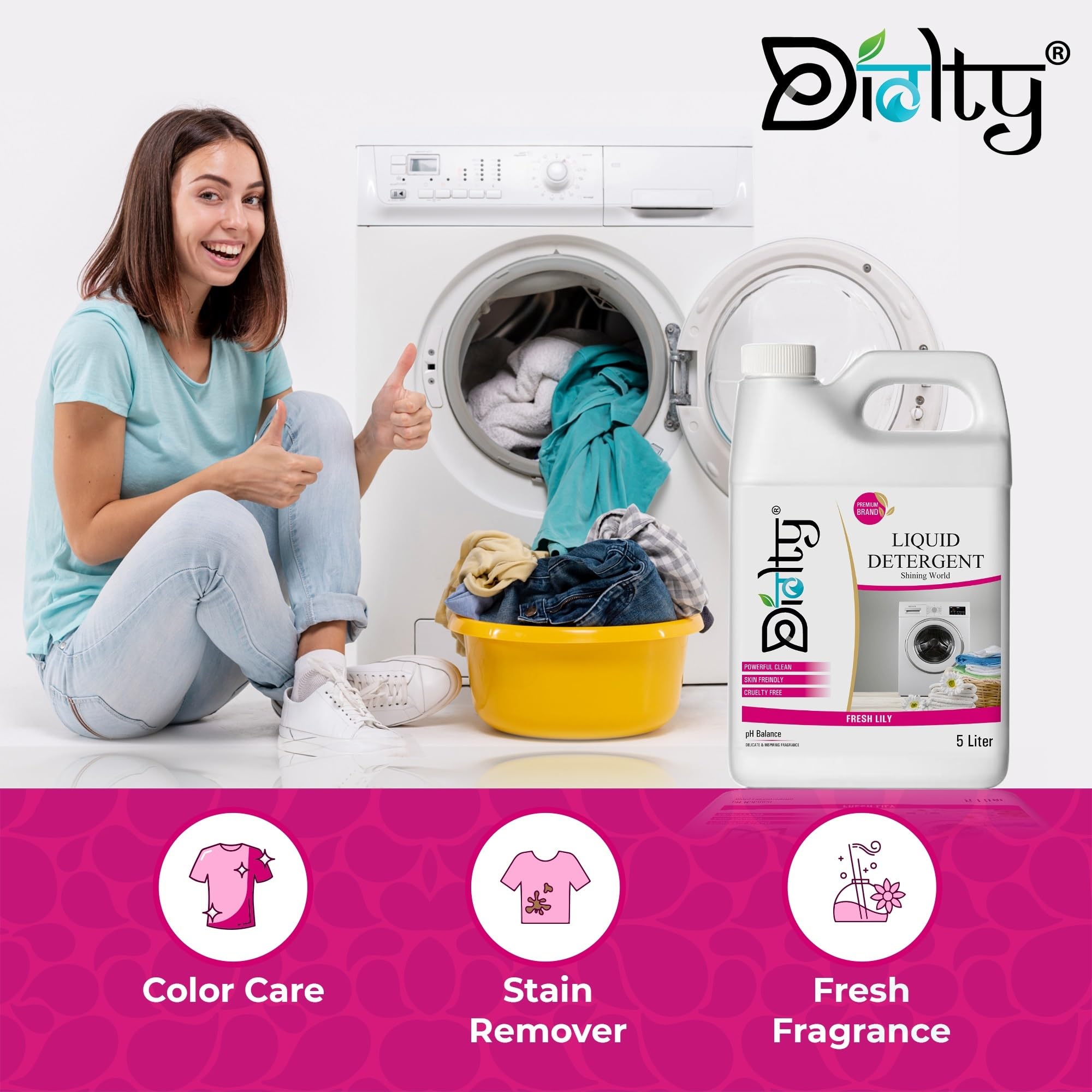Diolty Liquid Laundry Detergent 10L - Concentrated Formula for Top Load & Front Load Washing Machines (Lily Scent) - Gentle on Clothes, Ideal for Family Laundry & Large Loads