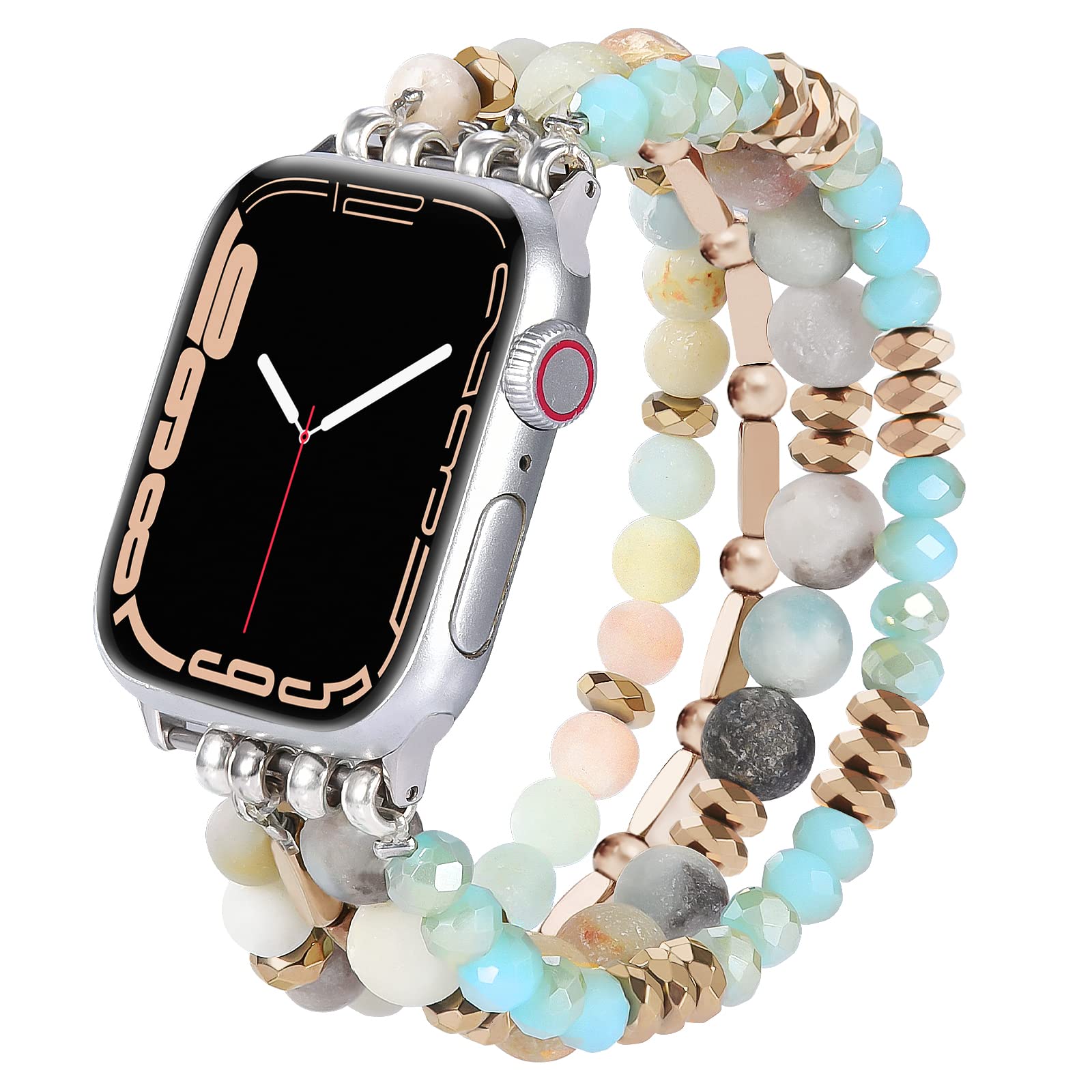 VISOOM Stretchy Beaded Boho Bracelet Compatible with Apple Watch 40mm/38mm/41mm/42mm (Series 1-10 & SE) - Handmade Crystal Beads Fashion Watch Band for Women - Perfect for Work, Yoga & Boho Style Outfits