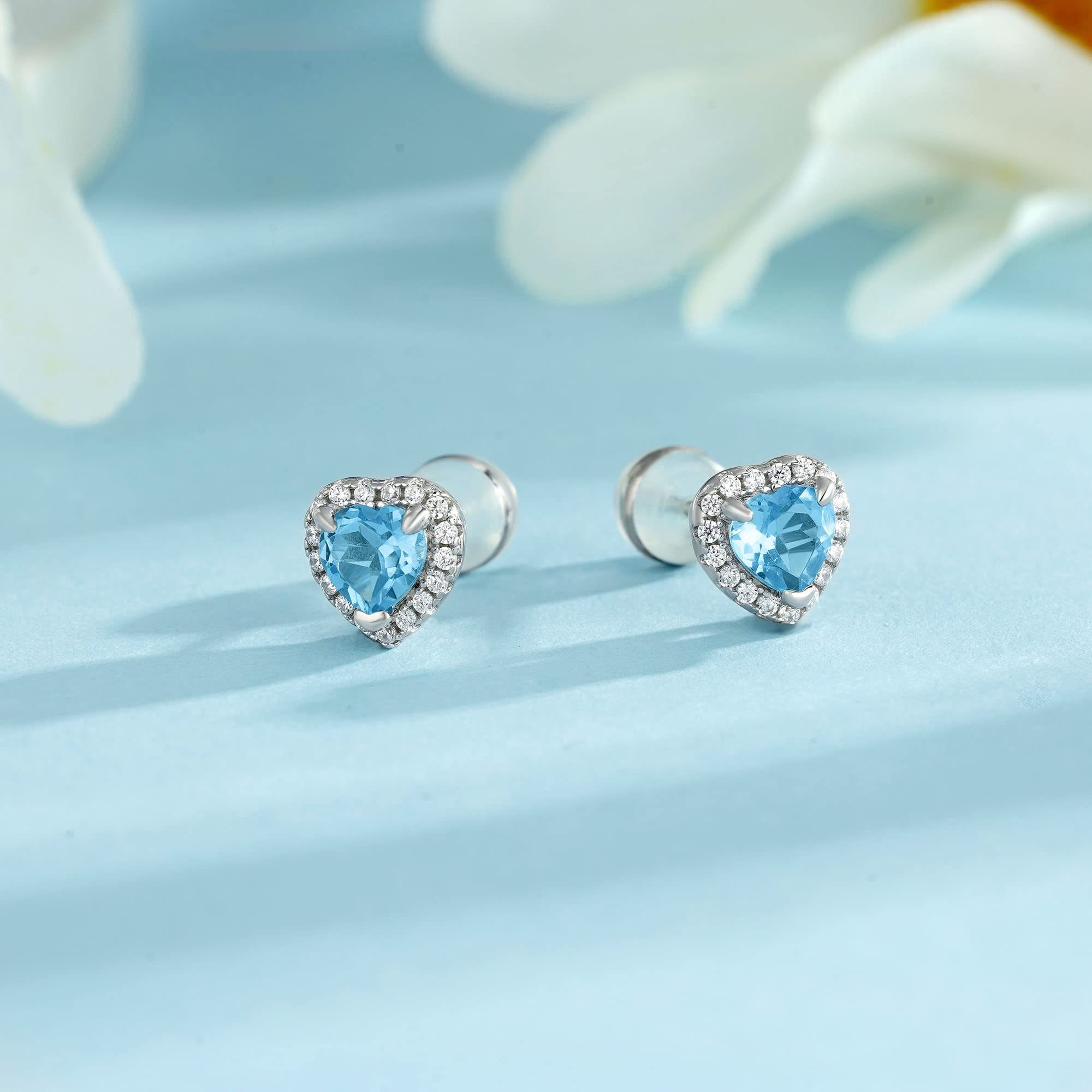 Sparkling S925 Sterling Silver Heart Earrings with Birthstones - Hypoallergenic Jewelry for Women & Girls | Perfect Birthday Gift, Valentine's Day Present & Everyday Elegant Accessory
