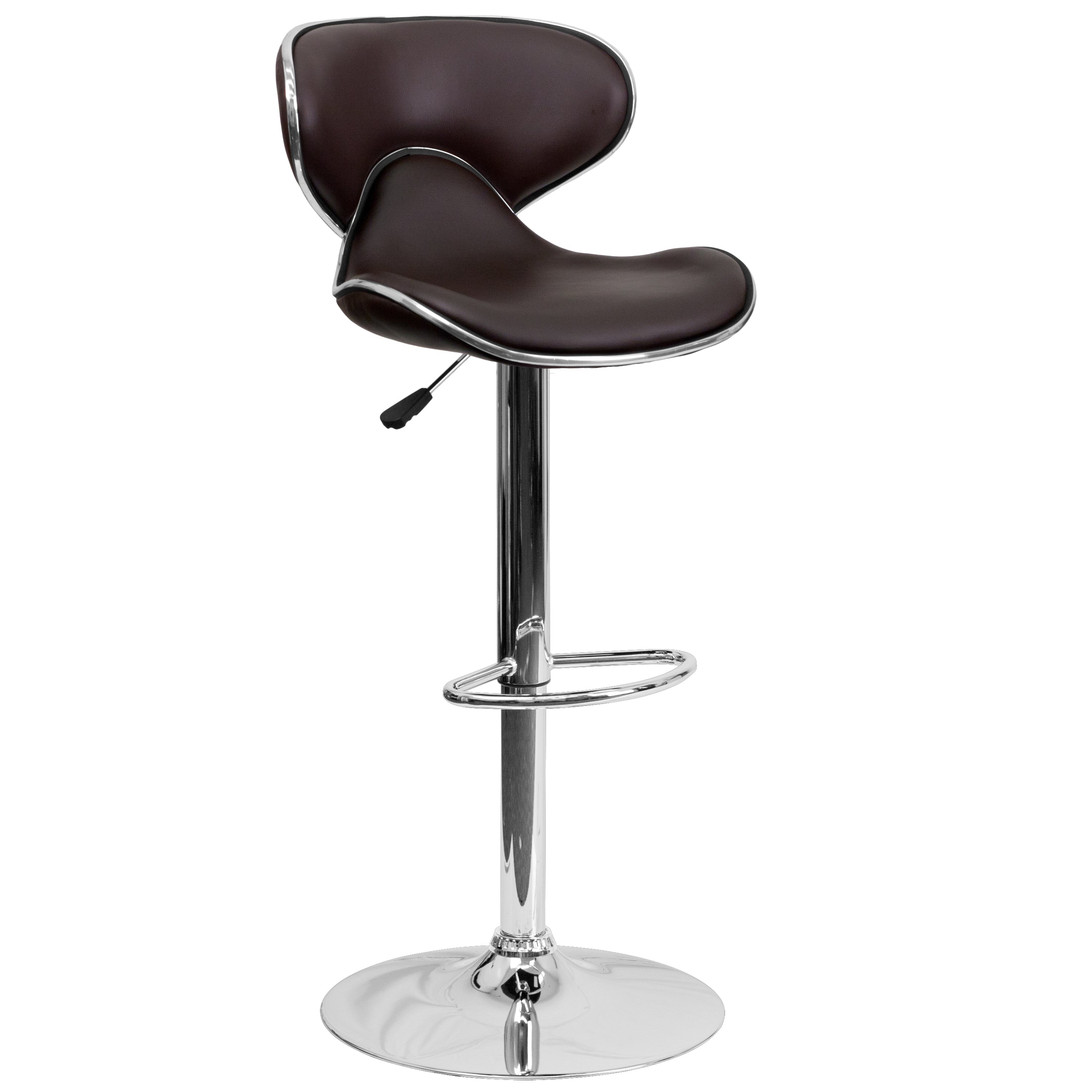 Devin Contemporary Adjustable Height Barstool - Black Vinyl Upholstery, Chrome Base - Modern Kitchen Island & Home Bar Stool for Dining & Entertaining