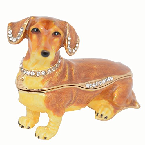 Hand Painted Dachshund Trinket Box - Jewelry Storage Box with Hinged Lid, Decorative Dog Figurine & Ring Earring Holder - Perfect for Gift, Home Decor & Collectible Display