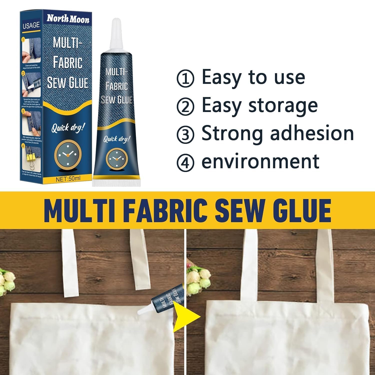 CESITRA Quick Dry Fabric Glue for Clothes Repair - Strong Multi-Fabric Adhesive for Jeans, Denim, Leather, Cotton & Flannel - Fast Drying Sewing Glue (50ml, Pack of 1) - Perfect for DIY Clothing Repairs, Hemming, Patches & Craft Projects