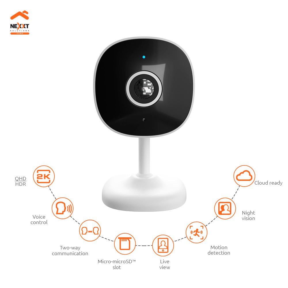 Nexxt 2K Indoor Security Camera - Smart Wi-Fi Home Monitoring System with Human Detection & Night Vision | Wireless Baby Monitor, Pet Cam, Nanny Camera | Easy Mobile App Control | Ideal for Home, Office & Nursery Security (2-Pack)
