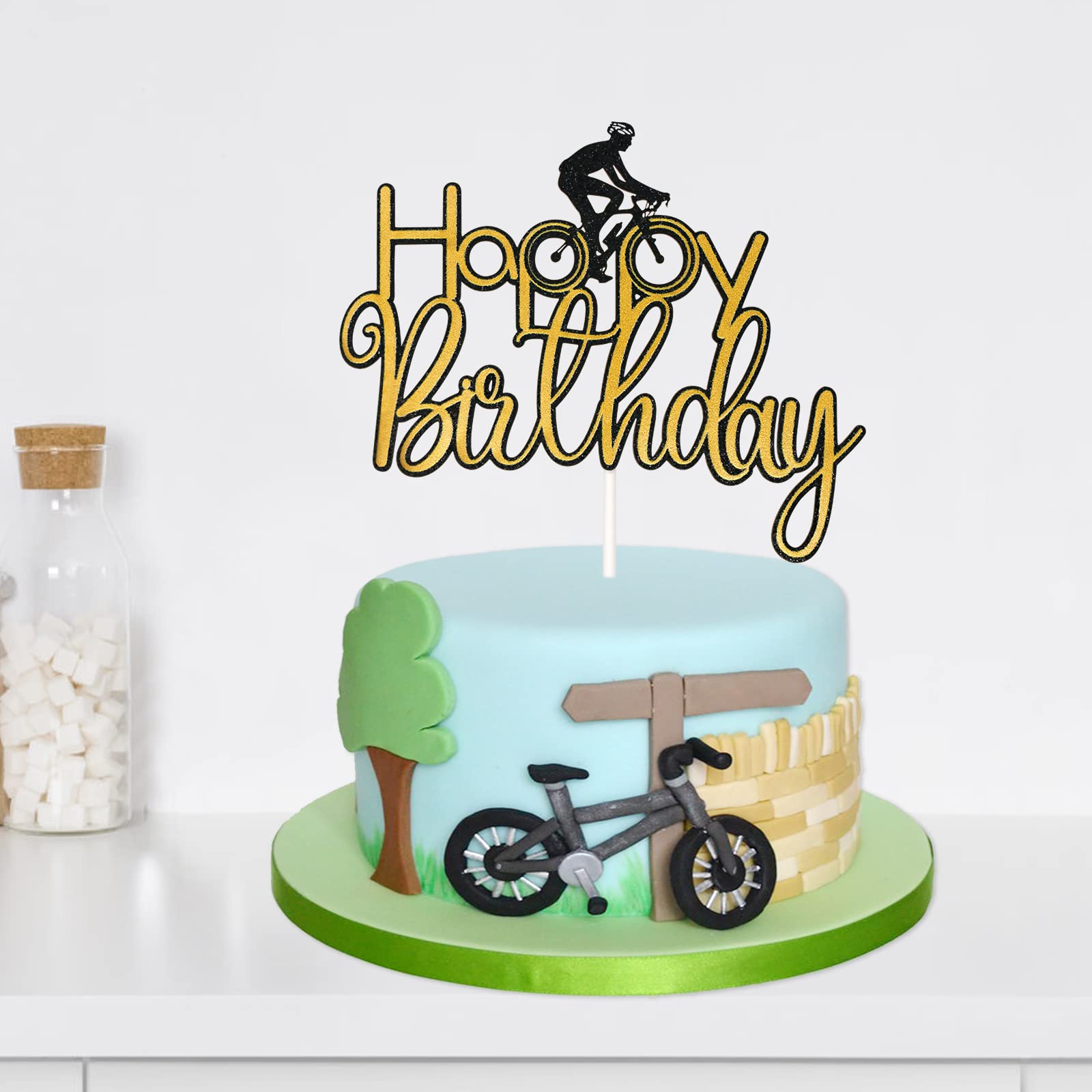 Bicycle Happy Birthday Cake Topper - Bike Theme Party Decorations for BMX Birthday Celebrations | Pre-assembled Decor for Men & Boys | Perfect for Cycling Enthusiast Parties & Bike-Themed Events