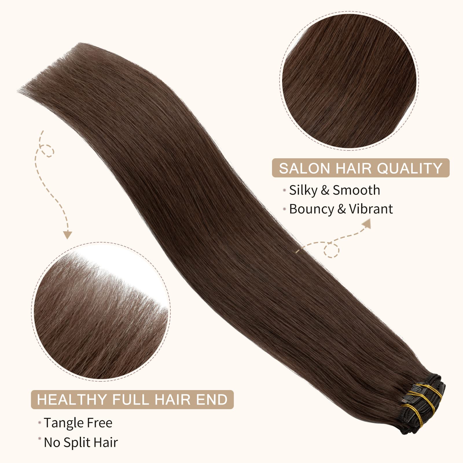 Clip in Human Hair Extensions 18 Inch - 7pcs Long Straight Remy Hair Extensions 120g, Seamless Double Weft Virgin Hair for Women (Brunette #4 Medium Brown) - Perfect for Parties, Weddings & Daily Styling