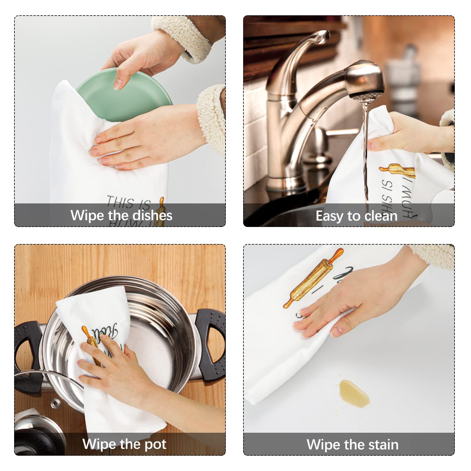 Nialnant Dish Towels for Kitchen - 16 x 23.6 Inch Absorbent Housewarming Gifts, Funny Kitchen Towels and Dishcloths Sets for Women, Mom, Men - Perfect for Cooking, Cleaning, and Decorating