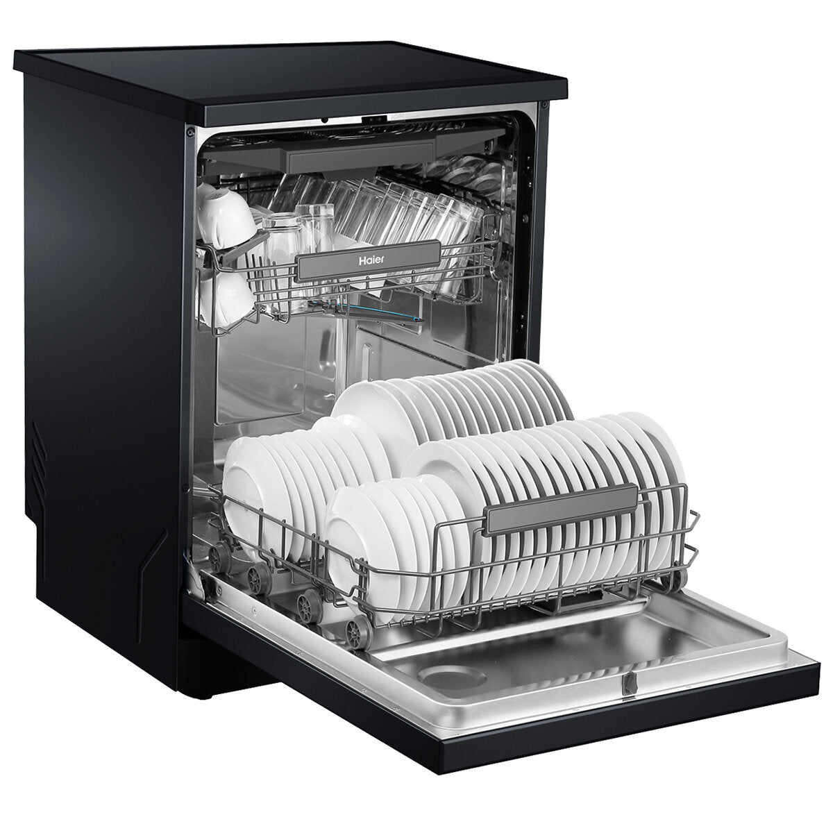 Haier 600 Series Freestanding Dishwasher with Steam Function - 15 Place Settings, Black (HDW15F3B1) - Perfect for Large Families & Entertaining Guests
