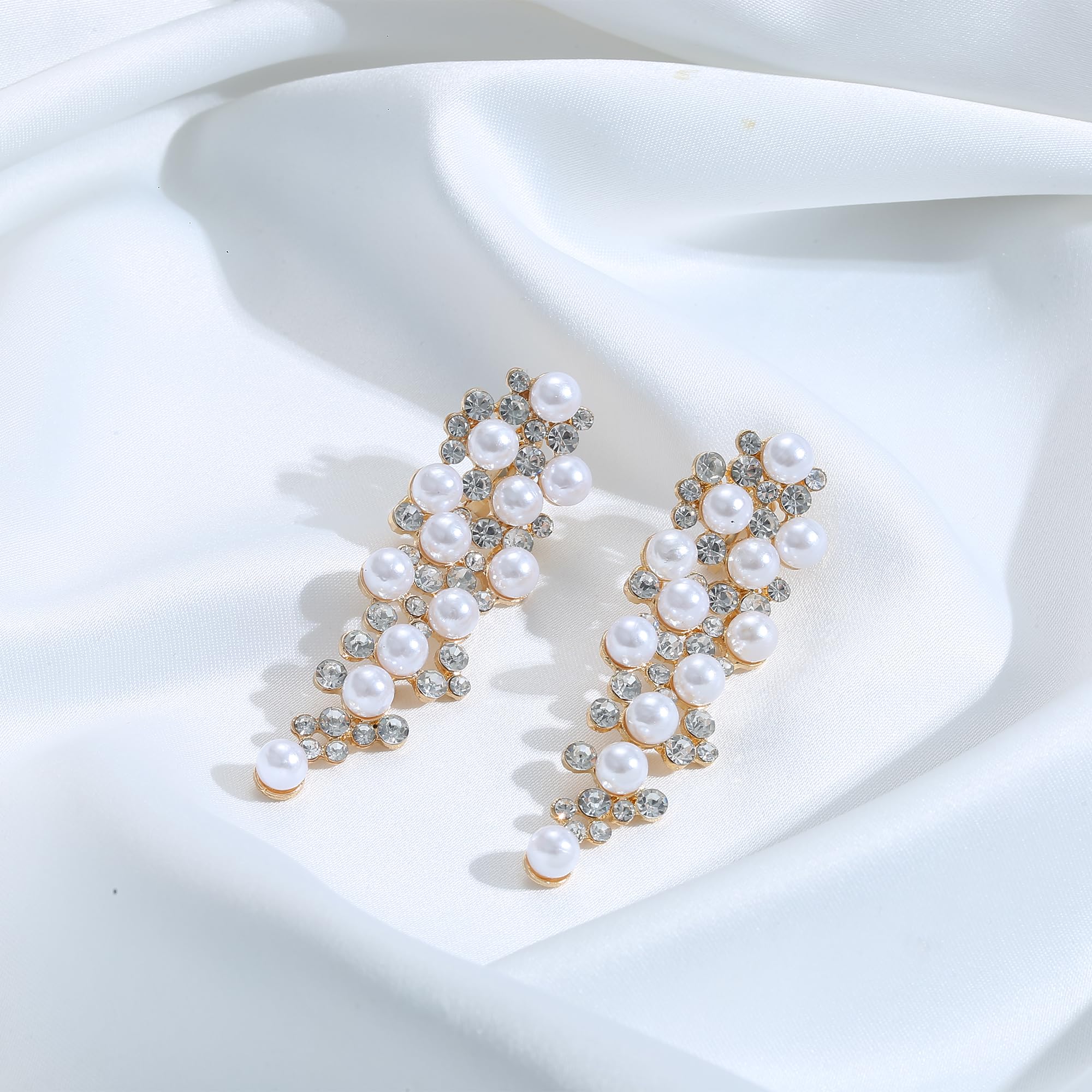 Elegant Silver Drop Pearl Clip-On Earrings for Women – Long Dangle Bridal Jewelry for Weddings, Parties & Special Occasions