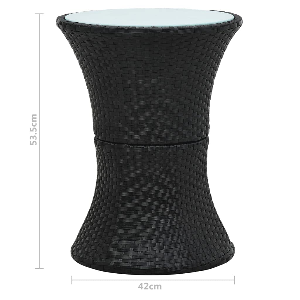 Black Poly Rattan Drum Shape Patio Side Table - Outdoor Dining, Bistro, Bar Counter & Coffee Table for Garden, Deck, and Poolside Use