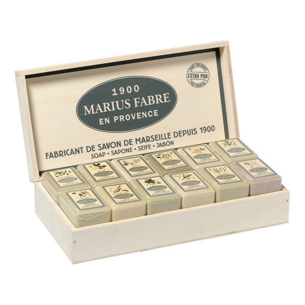 Marius Fabre Bar Soap Fragrances - 23 x 150g Extra Pur Body Soap in Wooden Case, No Colorant - Perfect for Spa, Bath & Gift Sets