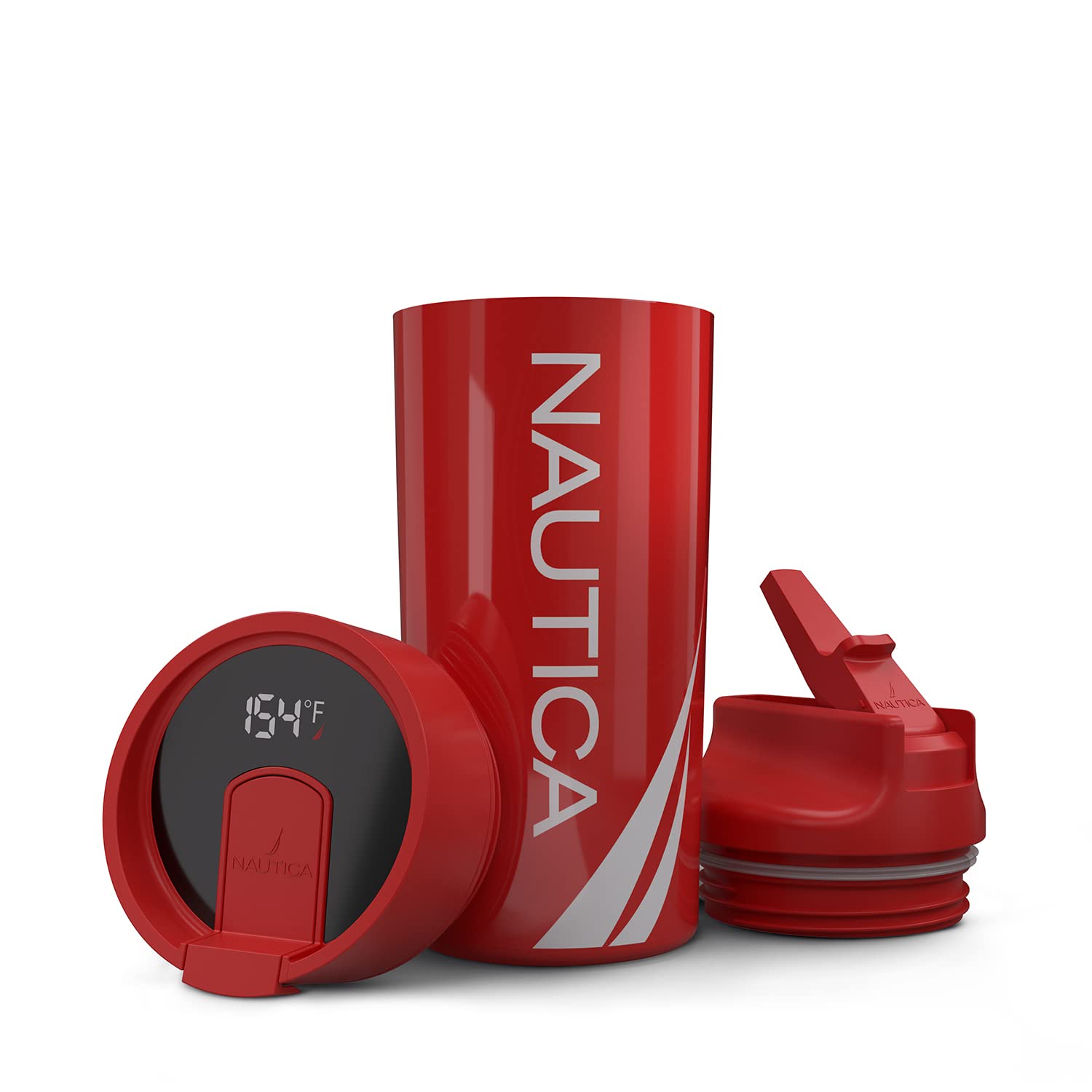 Nautica Smart Coffee Tumbler & Water Bottle - 17oz Stainless Steel Vacuum Insulated Travel Mug with Straw, LED Display & Leakproof Lid - Keeps Drinks Hot/Cold for Hours - Perfect for Gym, Office & Outdoor Activities (J CLASS RED)