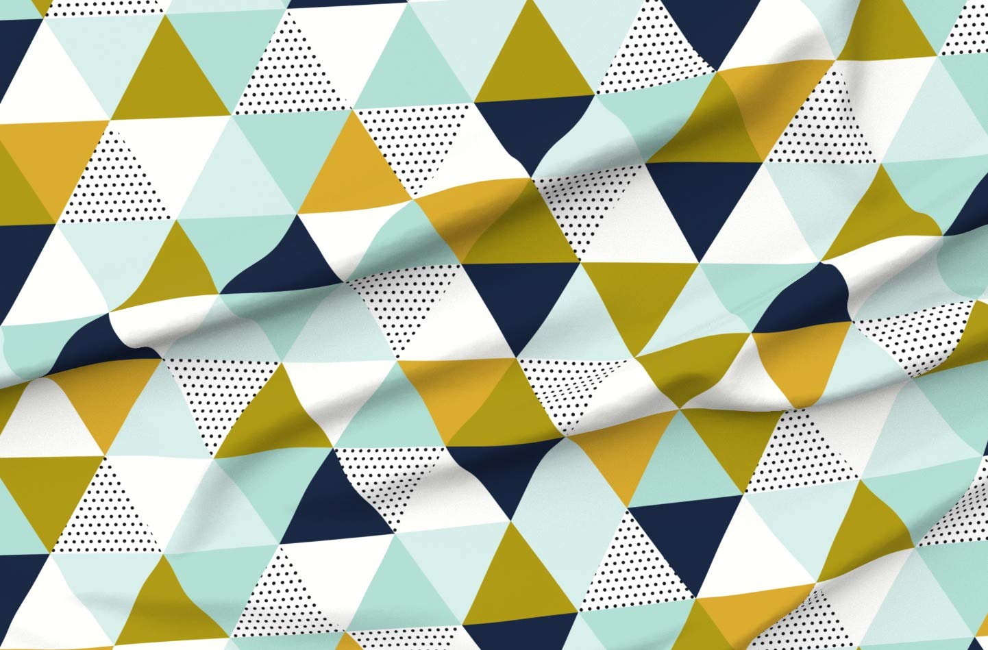 Aqua Adventure Triangle Printed Minky Fabric Fat Quarter - Navy Blue Cheater Quilt Top for Sewing Baby Blankets, Quilt Backing & Plush Projects - Soft & Cozy Fabric for DIY Crafts, Nursery Decor & Home Decorating