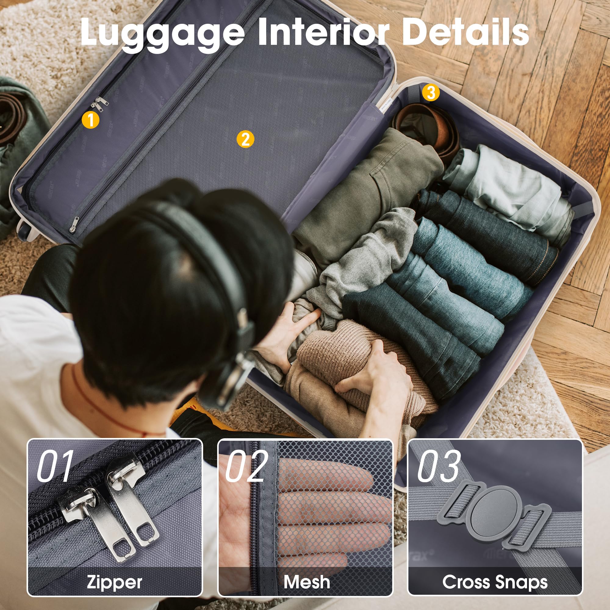 Merax 3-Piece Luggage Set - Airline Approved Carry-On Suitcase with Expandable Hard Shell & 360° Spinner Wheels (White Pink) - Perfect for Travel, Business Trips & Vacation Packing