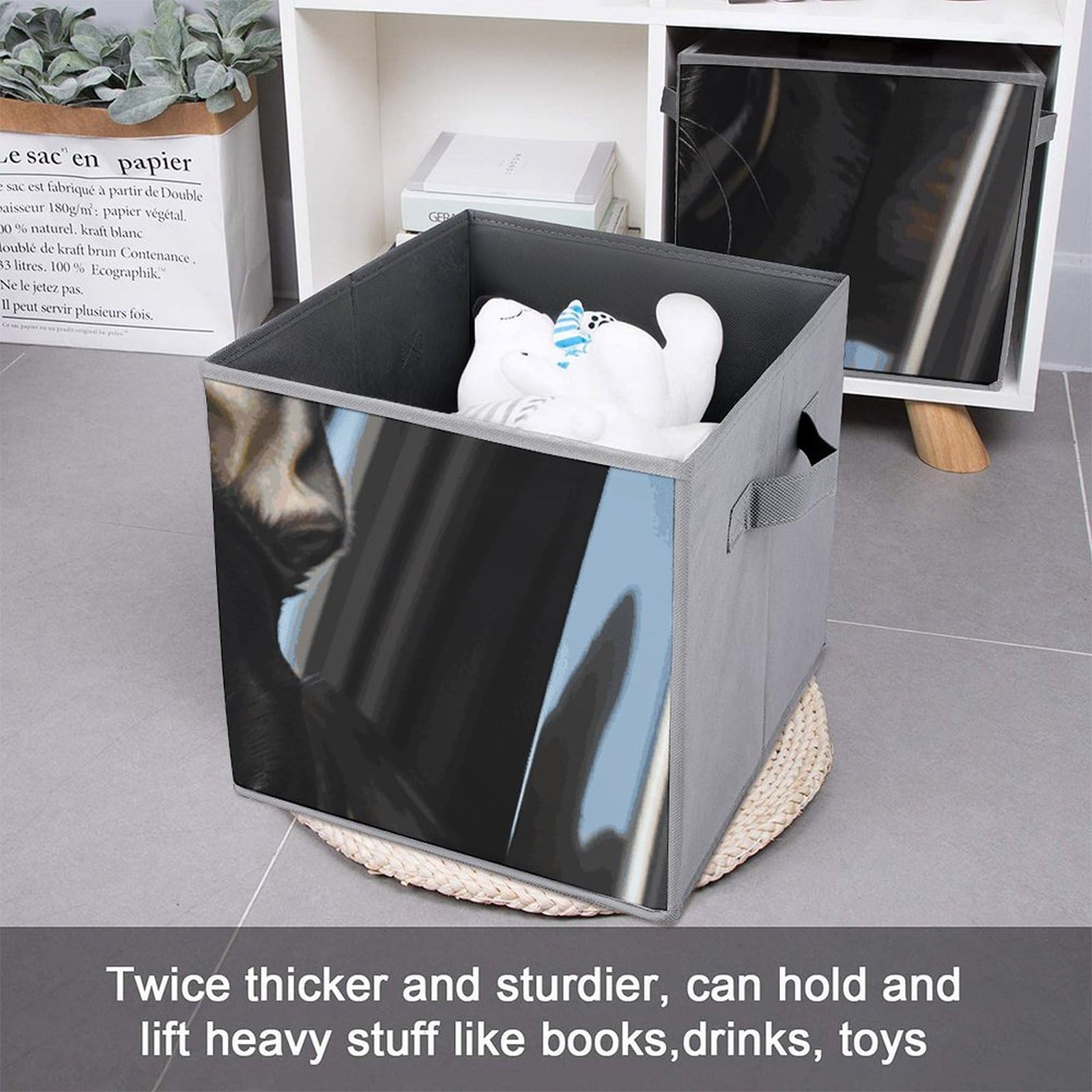 6-Pack 11 Inch Foldable Fabric Storage Baskets with Handles - Boston Terrier Printed Cube Organizer for Home, Wardrobe, Toys & Pet Supplies | Perfect for Kids' Rooms, Closet Organization & Dog Lovers' Decor