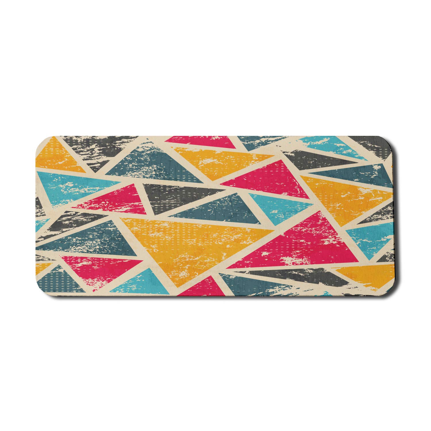 Ambesonne Retro Computer Mouse Pad - Funky Abstract Geometric Grunge Triangle Design, Non-Slip Rubber Base, Extra Large 35