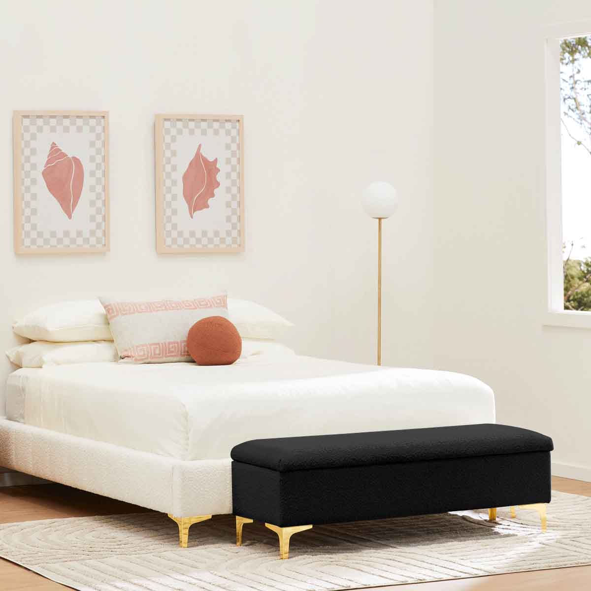 Georgia Boucle Storage Bench - Upholstered Ottoman with Removable Cushion for Entryway, Bedroom & Living Room - Stylish & Functional Home Decor