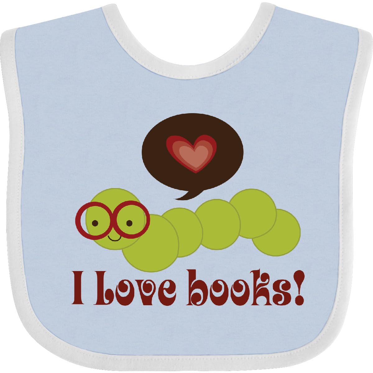 Inktastic I Love Books Bookworm Baby Bib - Soft & Absorbent Cotton Bib for Book Lovers, Perfect for Reading Time, Storytelling & Baby Showers