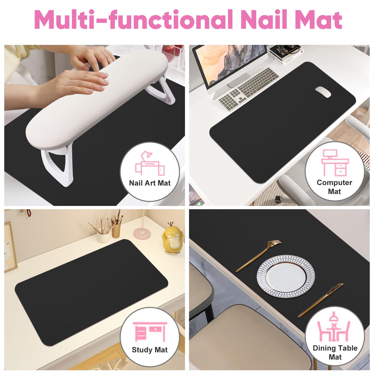 Subay Foldable Nail Art Hand Rest Pad - Soft Microfiber Leather Manicure Table Mat for Nail Technicians (Black) | Portable Nail Salon Cushion for Gel Polish, Acrylic & Pedicure Services