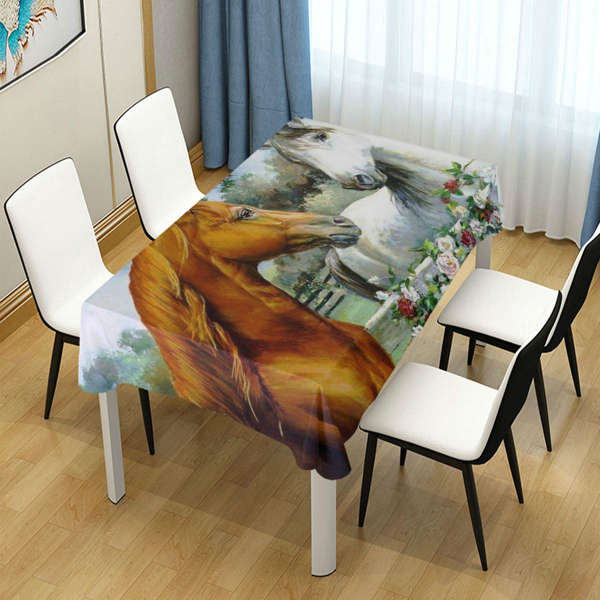 Premium Polyester Horse Print Tablecloth - 54x54 Inch Square Table Cover for Birthday Party, Wedding, Holiday, Kitchen & Dining Room Decor - Perfect for Farmhouse, Western & Equestrian Themed Events