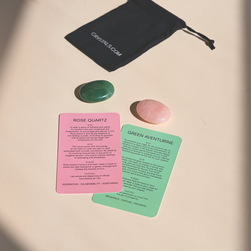 Love Pouch - Rose Quartz & Green Aventurine Crystal Pouch for Positive Energy, Self-Love & Good Luck | Perfect for Meditation, Yoga & Spiritual Healing