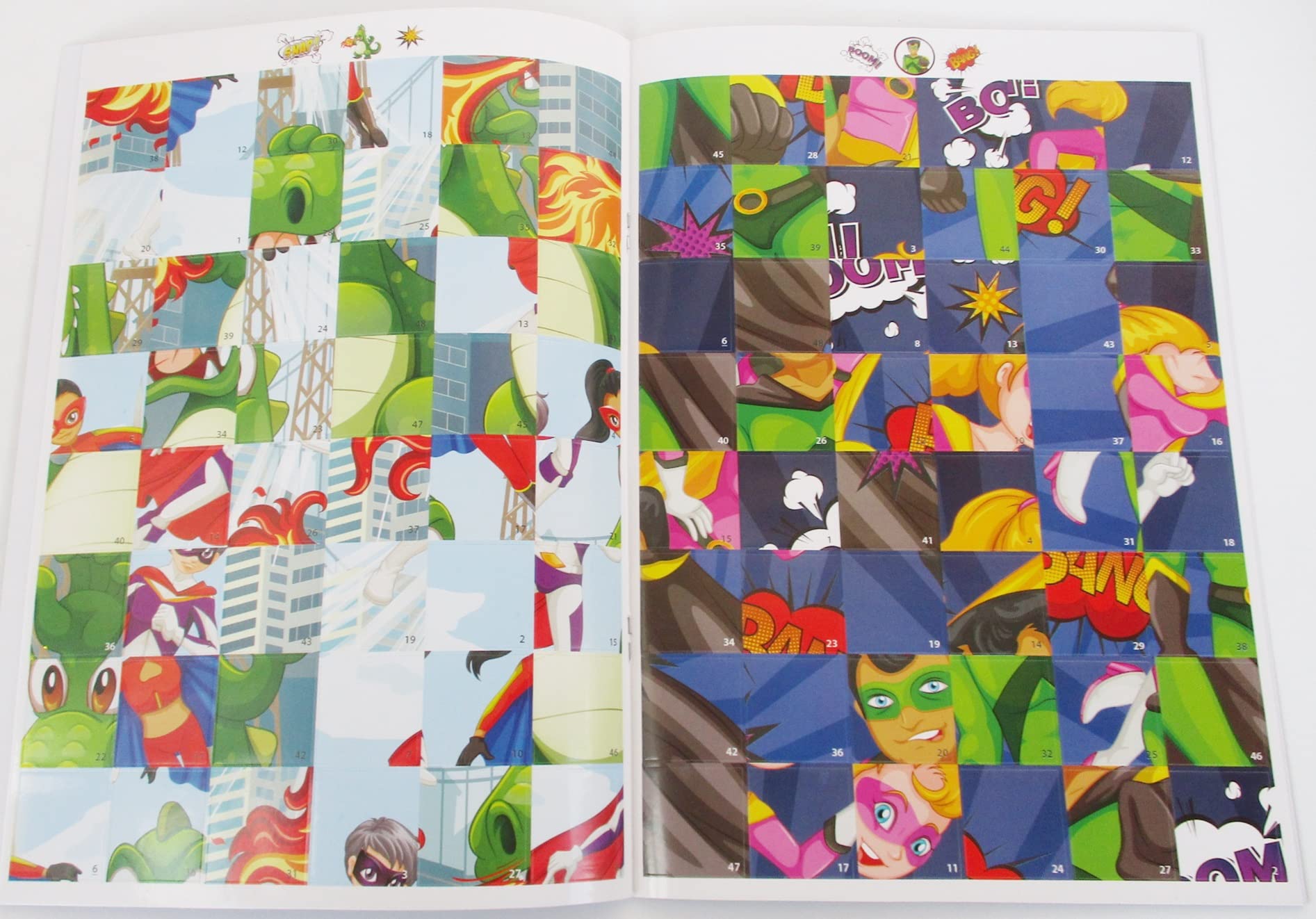 Superhero Sticker Puzzle Book - 4 Puzzles & 2 Coloring Pages for Kids' Learning Fun