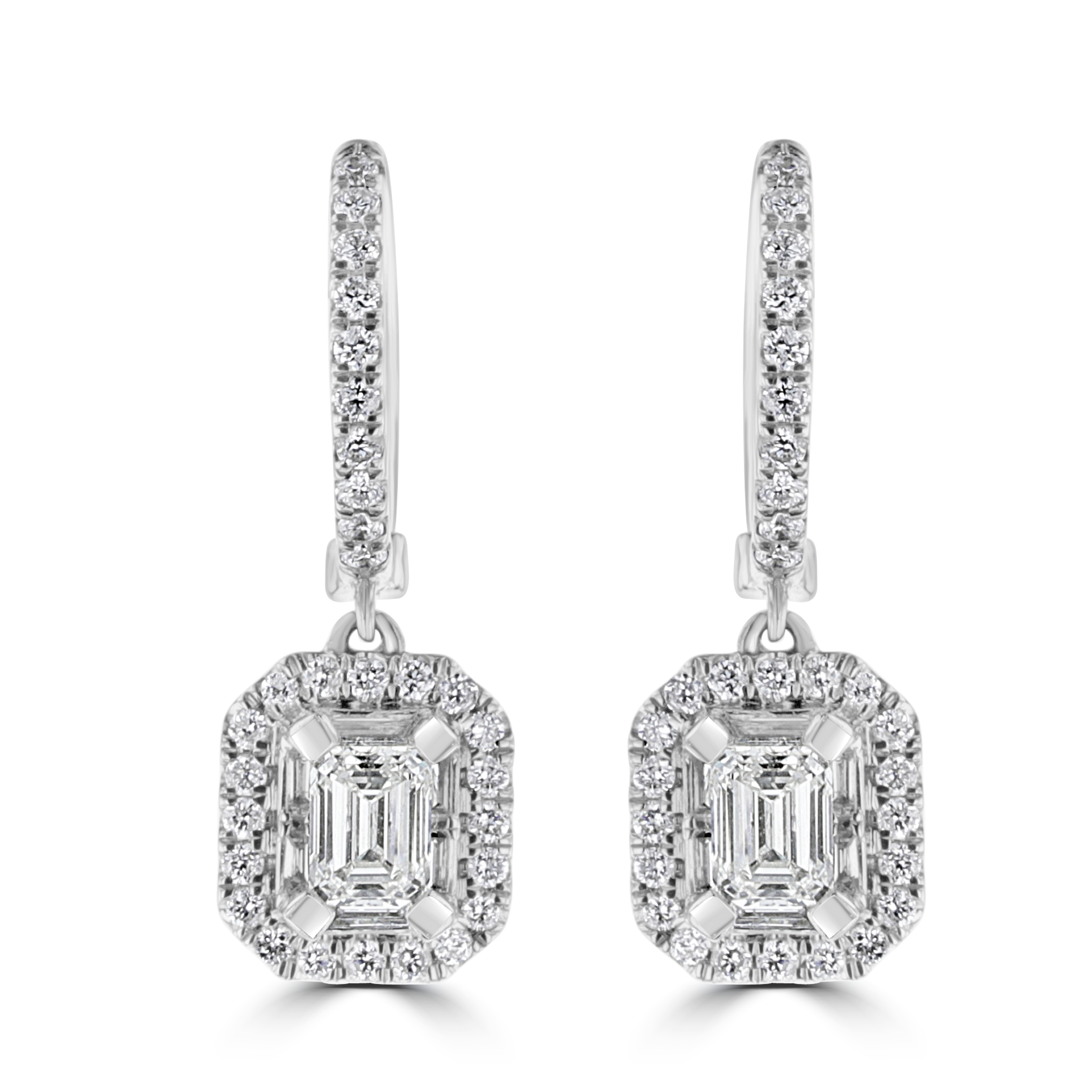 18K White Gold 1.23 CTW Diamond Halo Drop Earrings for Women - Elegant Dangling Earrings for Weddings, Parties & Special Occasions