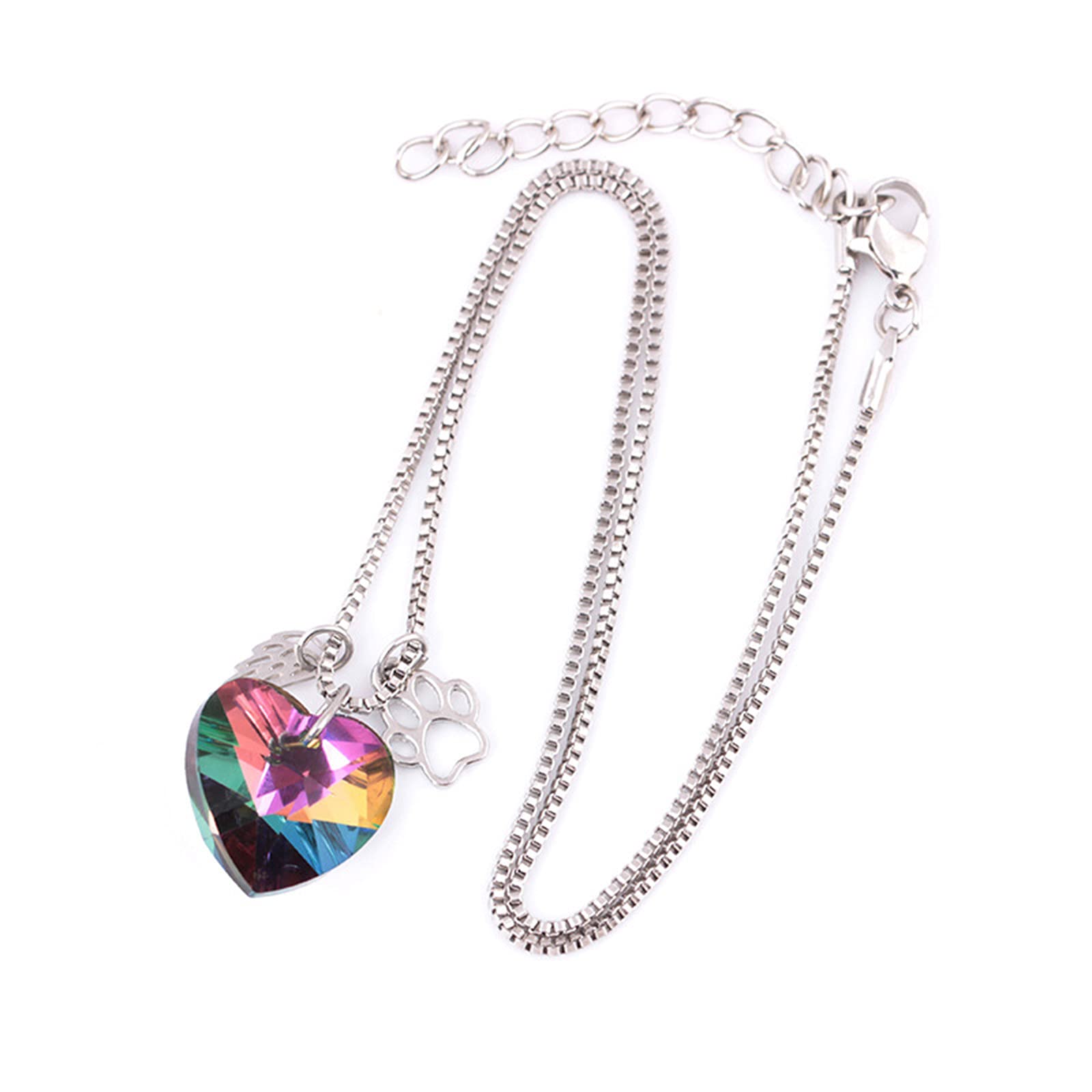 Personalized Engraved Dog Memorial Necklace - Rainbow Heart Pendant for Women | Long Chain Pet Keepsake Jewelry for Grieving, Remembrance & Special Occasions