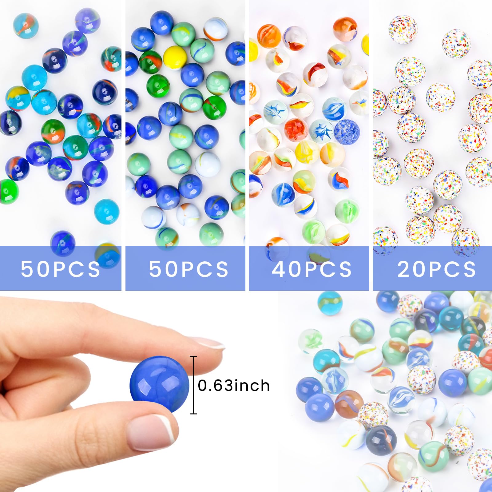 POPLAY 160PCS Glass Marbles Set - Classic Marble Game for Kids, DIY Crafts, Collection & Home Decor - Perfect for Kids Games, Art Projects, and Vase Fillers