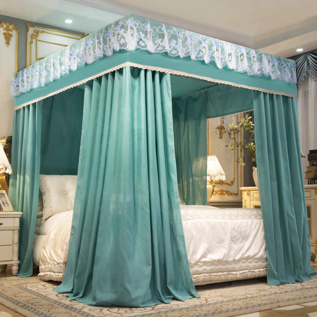 Princess 4 Corner Post Bed Canopy - Solid Green King Size Bed Curtain for Girls & Adults - Perfect for Twin/Full/Queen/King Beds - Elegant Bedroom & Kids Room Decoration - Ideal for Creating a Dreamy Sleeping Space or Fantasy Themed Room