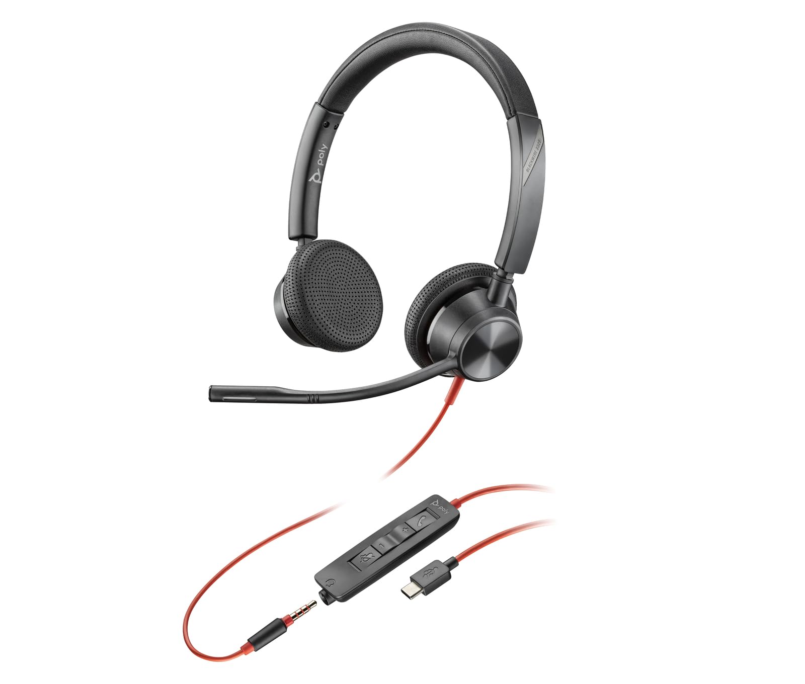 Poly Blackwire 3325 Wired Headset with Flexible Mic Boom - Hi-Fi Stereo Sound for PC/Mac/Mobile (USB-C/USB-A/3.5mm) - Compatible with Teams & Zoom Calls - Office/Home/Remote Work Headphones - Amazon Exclusive