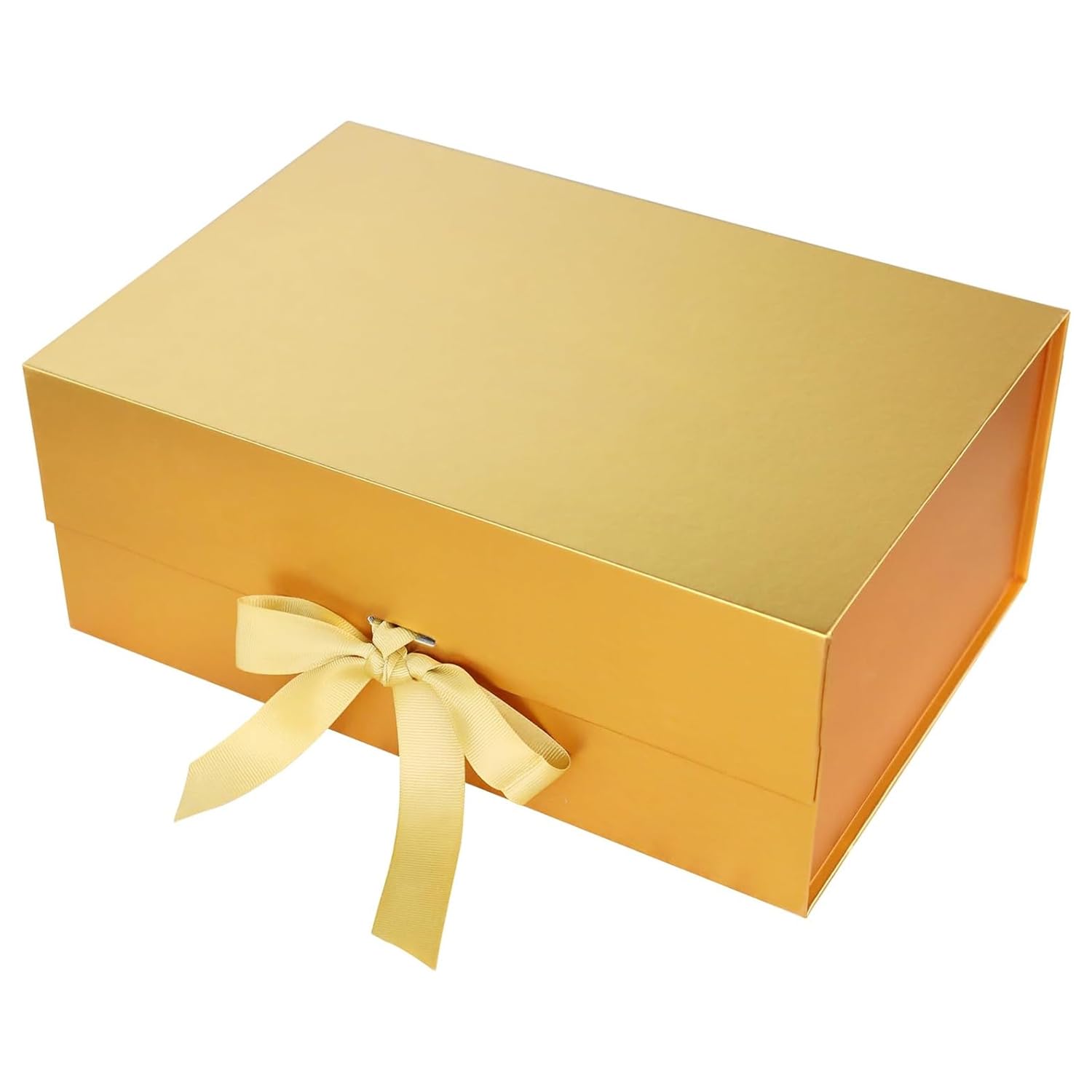 Elegant Gold Gift Box with Ribbon - 23x16x10cm Reusable Folding Present Box for Rakhi, Birthday Party Favors & Special Occasions | Premium Gift Packaging for Jewelry, Candles & Luxury Items