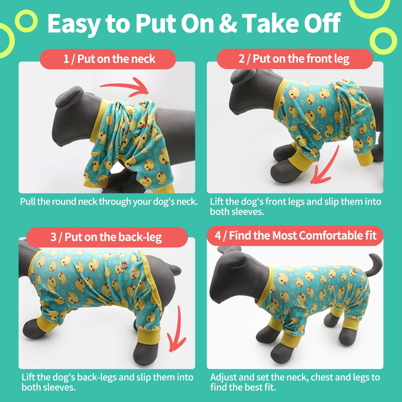 KYEESE Yellow Ducks Dog Pajamas - Soft Surgery Recovery Suit for Small Dogs & Cats, Cozy Dog Onesie & Costume for Post-Surgery Care, Winter Warm Dog Coat (Perfect for Recovery, Indoor Lounging & Photo Shoots)