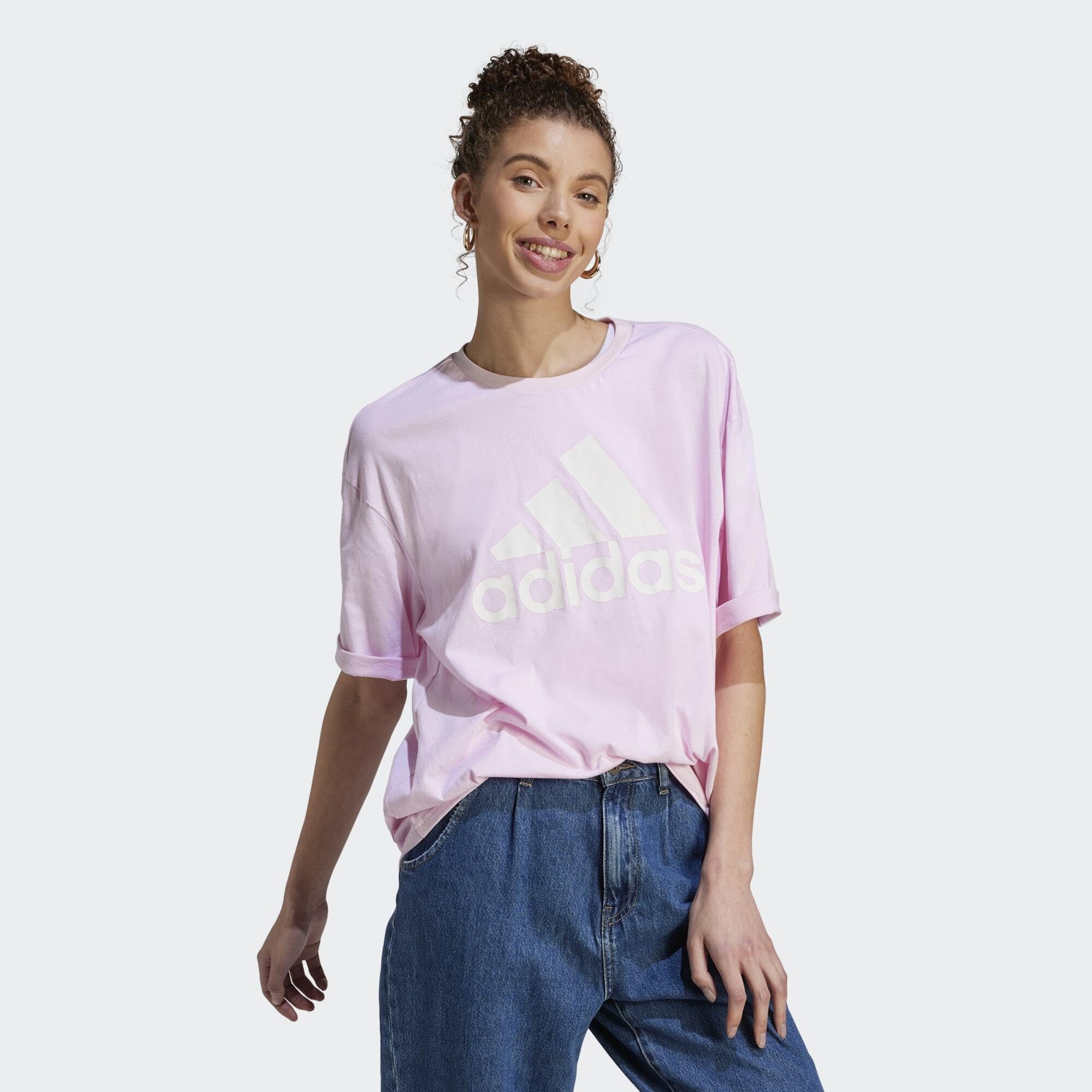 adidas Women's Essentials Big Logo Boyfriend T-Shirt | Comfortable Oversized Fit for Casual Wear, Gym & Street Style