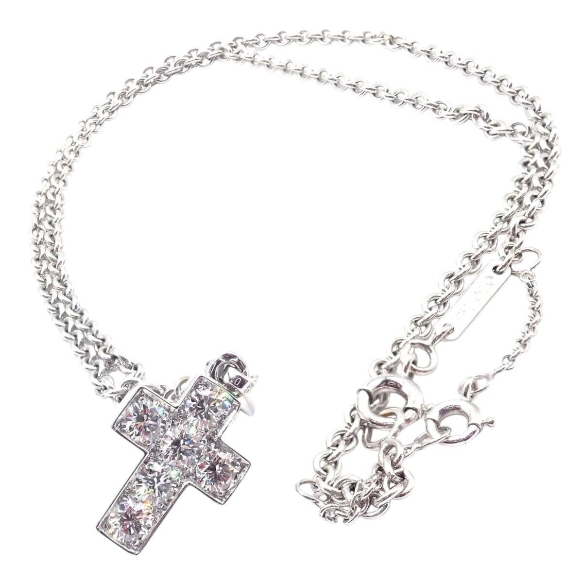 Authentic Cartier 18K White Gold Diamond Cross Pendant Necklace for Women - Luxury Jewelry Gift for Christmas, Anniversary & Special Occasions
